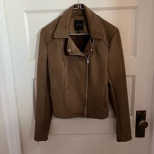 Dynamite Taupe Brown Faux Suede Moto Jacket